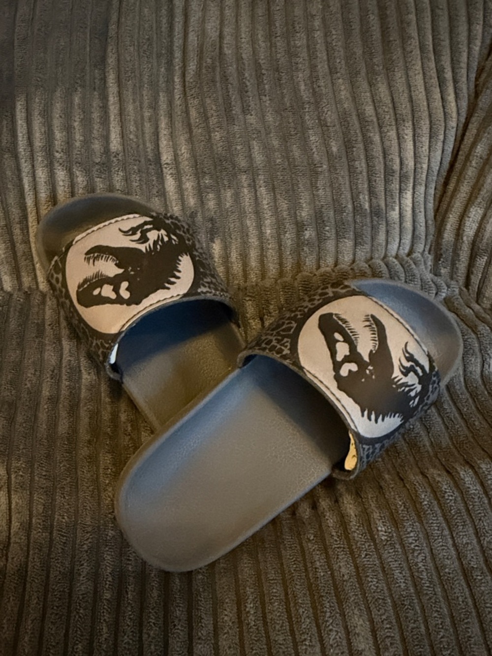 Kids Black Dinosaur Graphic Slide Sandals